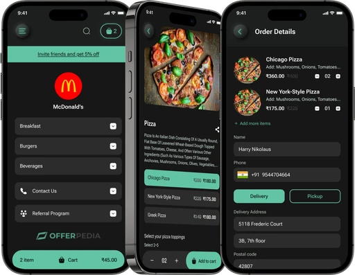 Mobile ordering application interface designed by Pro4